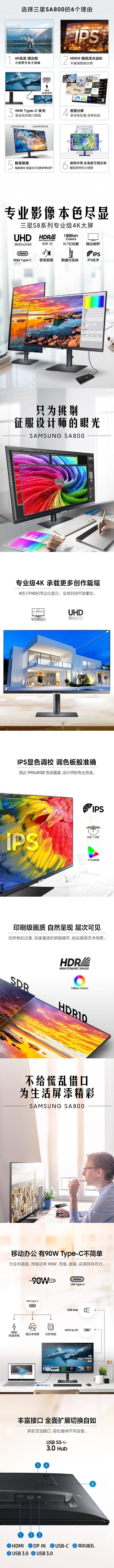 三星（SAMSUNG） 电脑显示器27英寸 4K IPS 旋转升降 HDR10 90w 设计建模 S27A800UJC 1.jpg